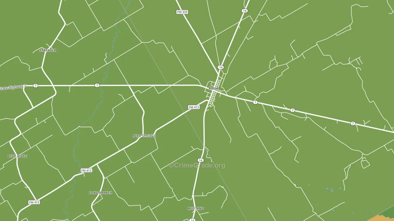 Kosse, TX Map of Robbery Rates