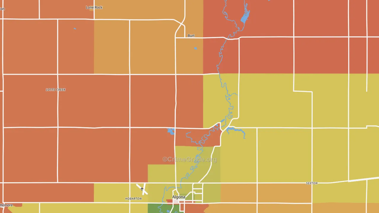 Kossuth County, IA Map of Robbery Rates