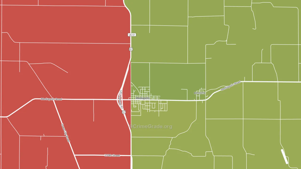 Kossuth, IA Map of Robbery Rates