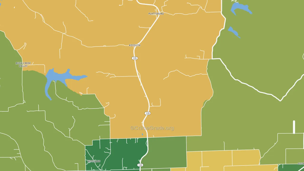 Kossuth, IN Map of Robbery Rates