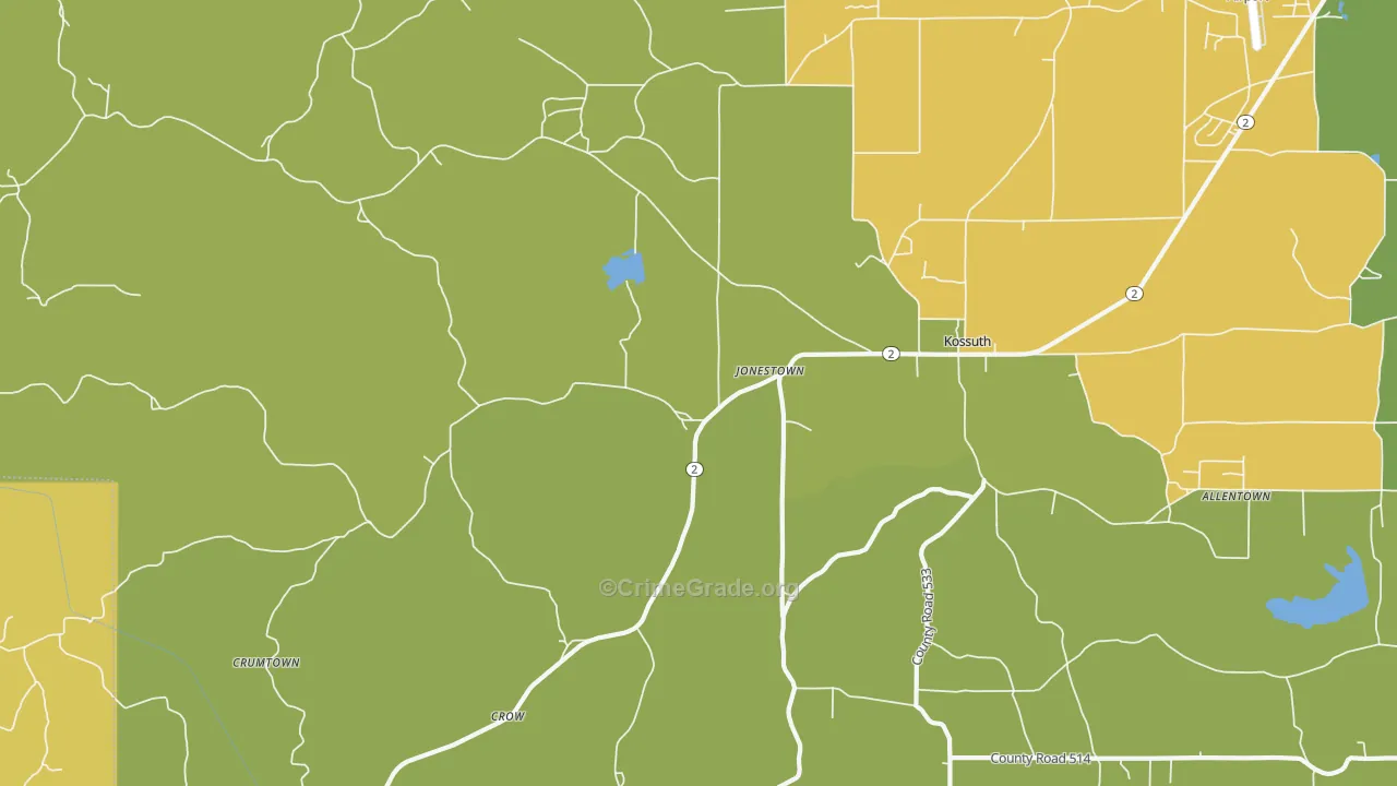 Kossuth, MS Map of Robbery Rates