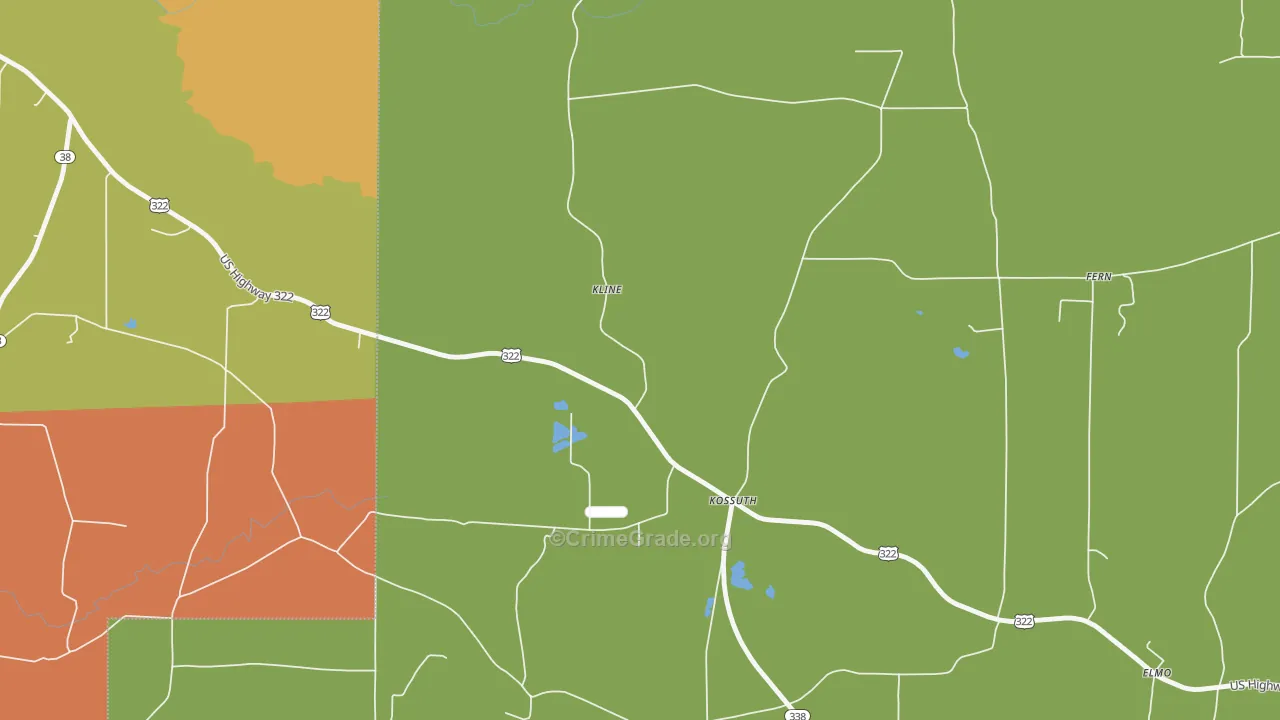 Kossuth, PA Map of Robbery Rates