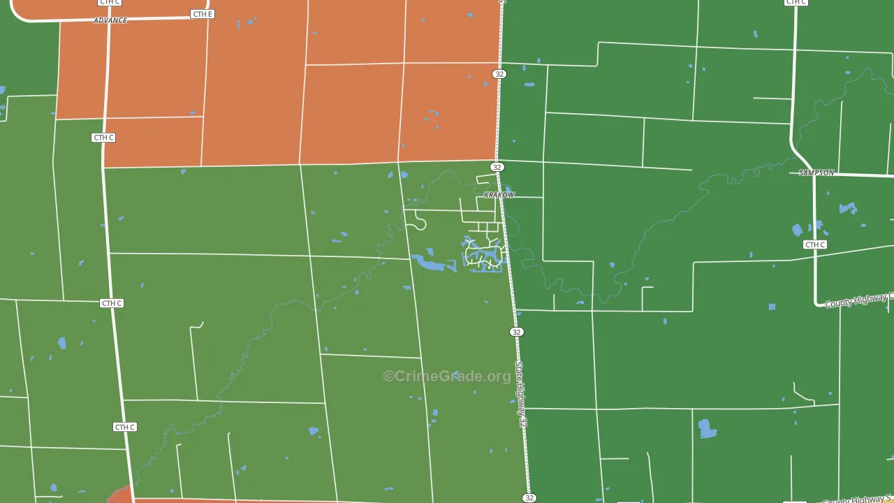 Krakow, WI Map of Robbery Rates