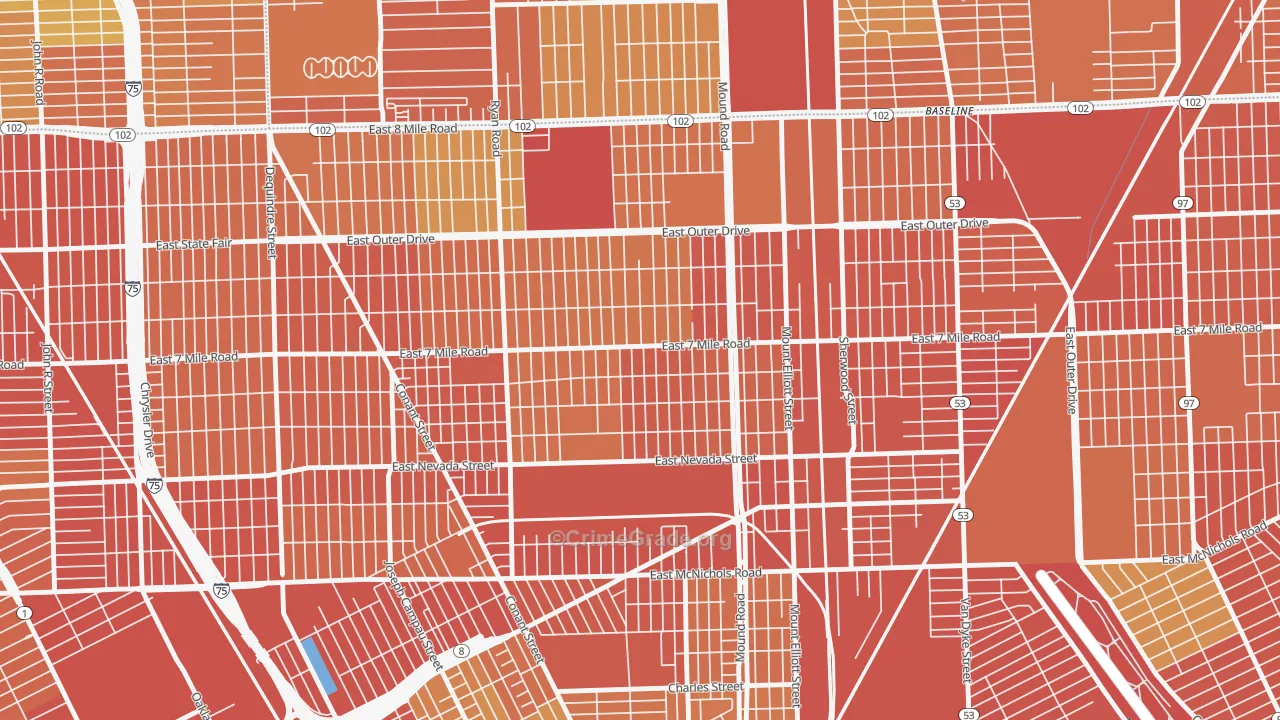 Kranz Woods, Detroit, MI Map of Robbery Rates