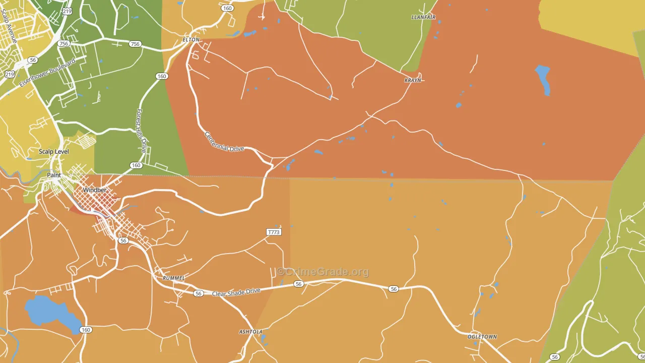 Krayn, PA Map of Robbery Rates