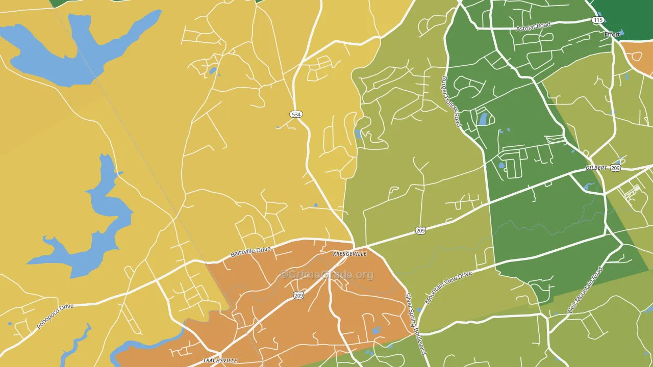 Kresgeville, PA Map of Robbery Rates