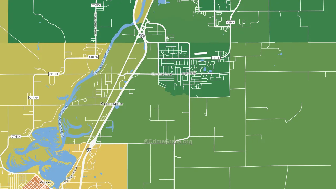 Kronenwetter, WI Map of Robbery Rates