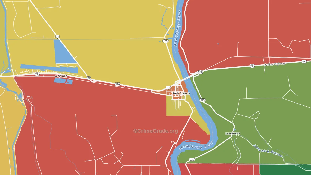 Krotz Springs, LA Map of Robbery Rates