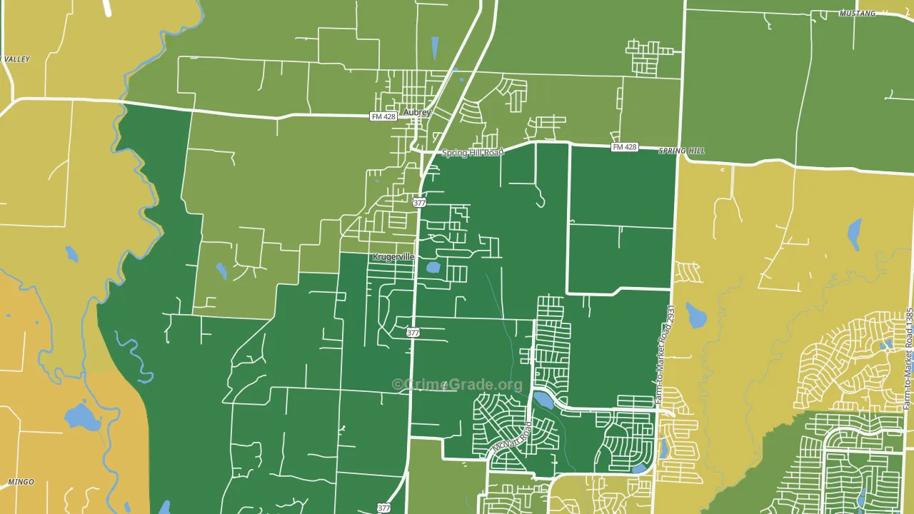 Krugerville, TX Map of Robbery Rates