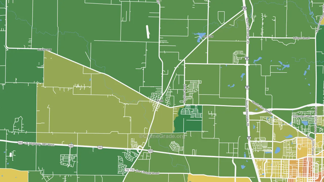 Krum, TX Map of Robbery Rates