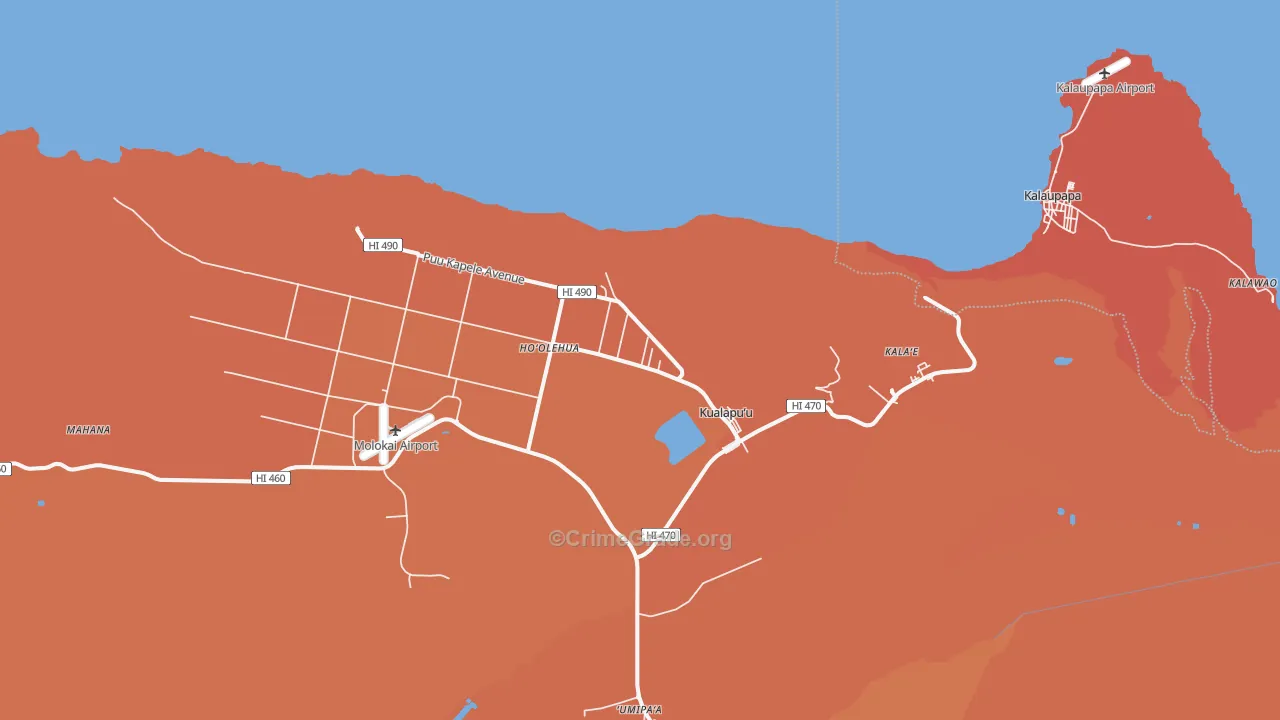 Kualapuu, HI Map of Robbery Rates