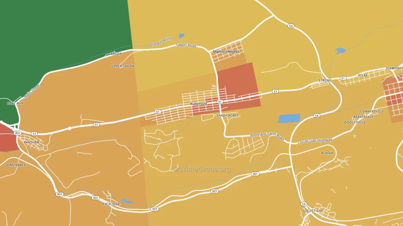 Kulpmont, PA Map of Robbery Rates