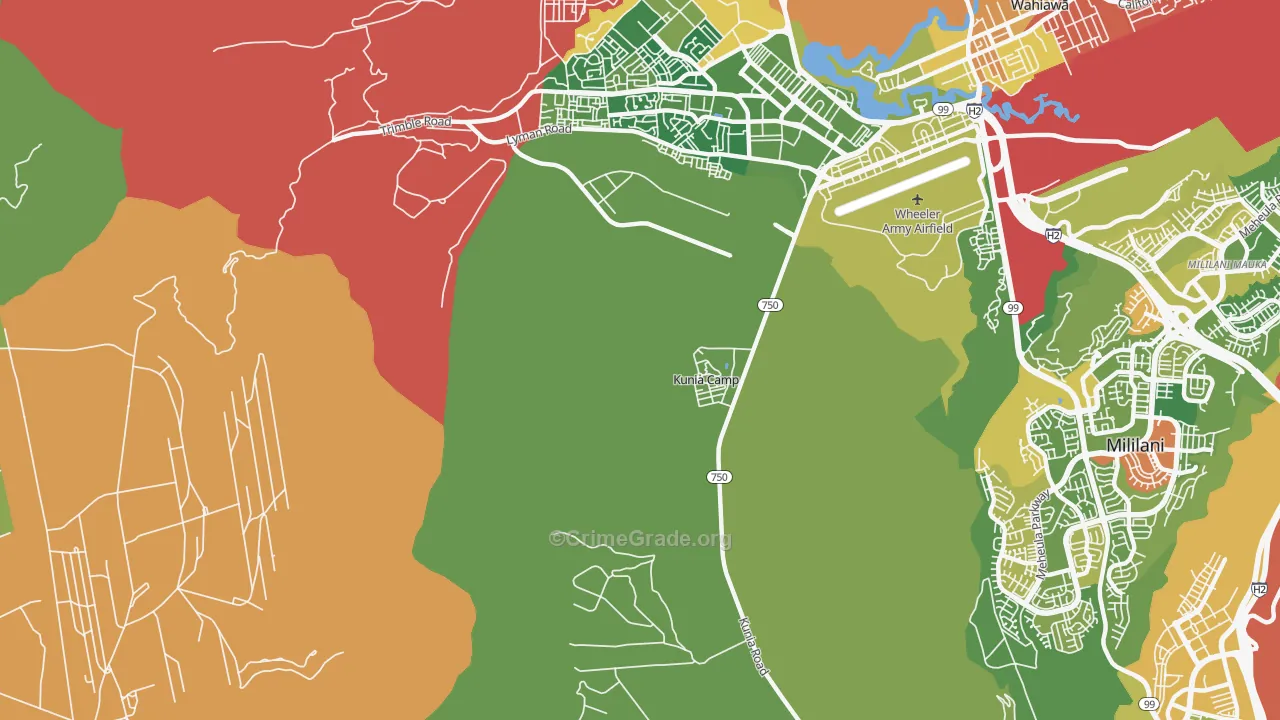 Kunia, HI Map of Robbery Rates