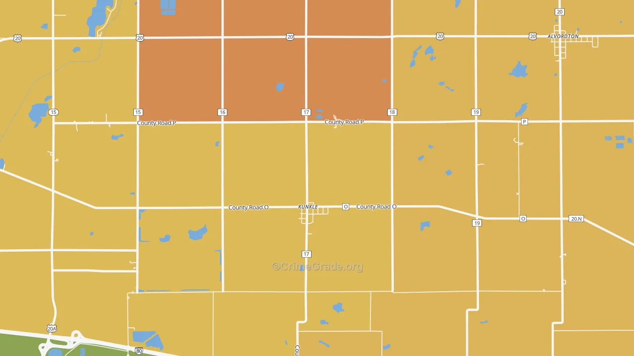 Kunkle, OH Map of Robbery Rates