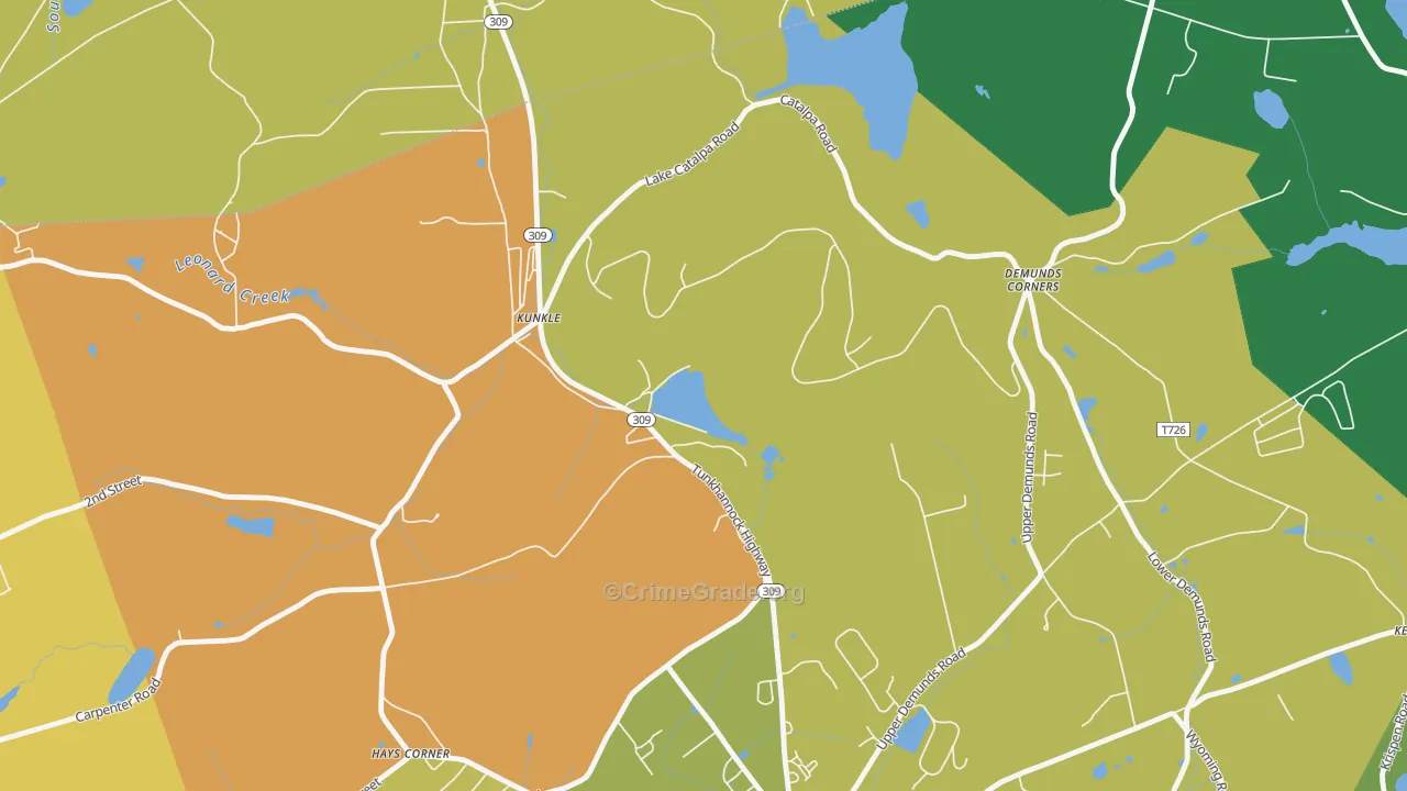 Kunkle, PA Map of Robbery Rates