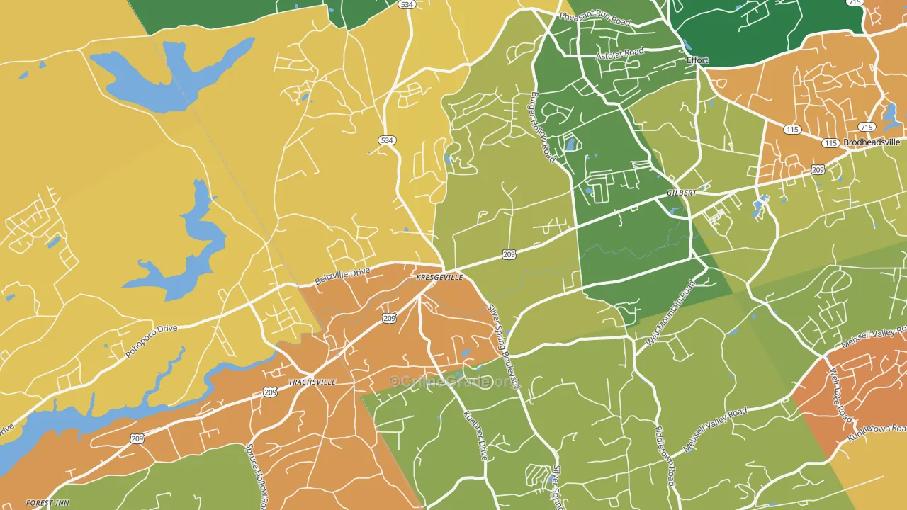 Kunkletown, PA Map of Robbery Rates