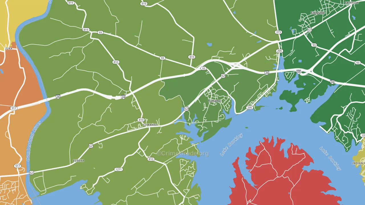 Kuttawa, KY Map of Robbery Rates