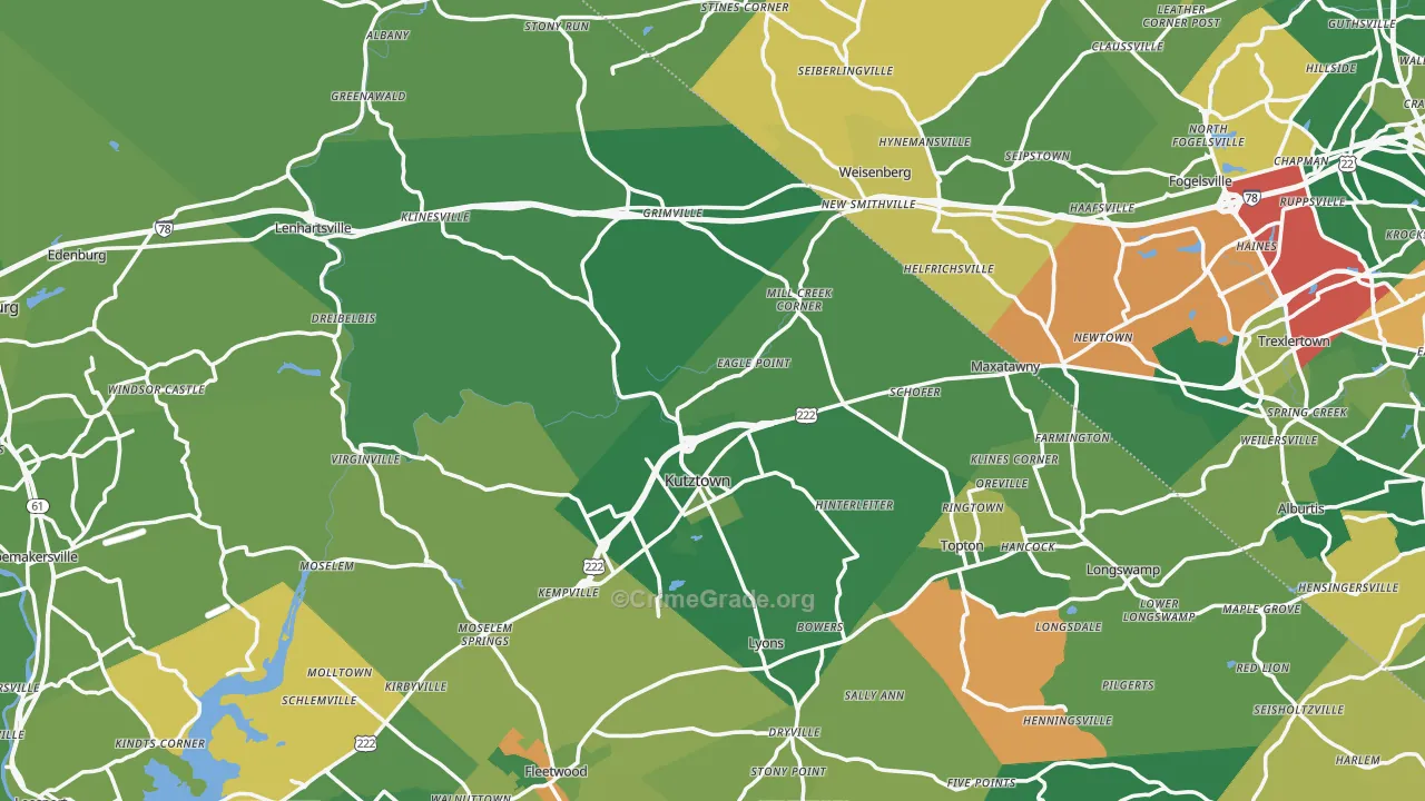 Kutztown, PA Map of Robbery Rates