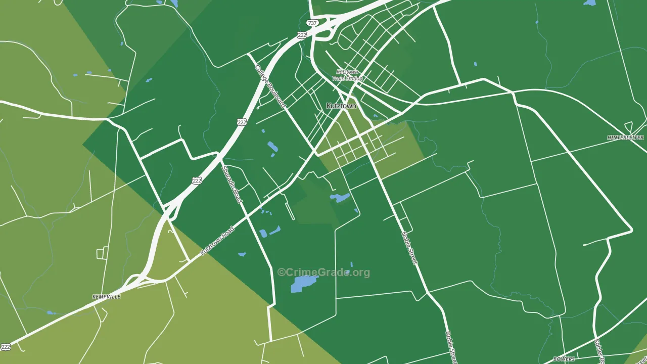 Kutztown University, PA Map of Robbery Rates