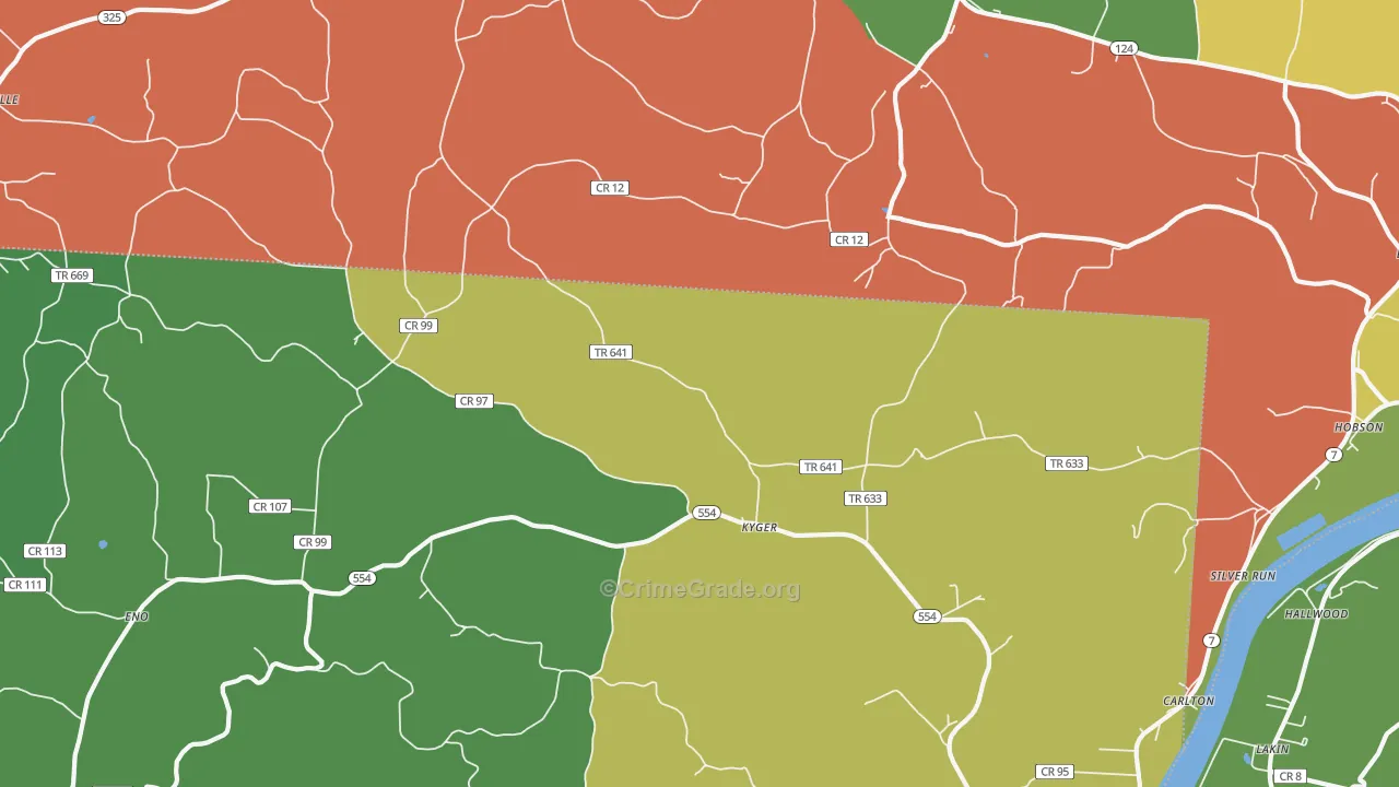 Kyger, OH Map of Robbery Rates