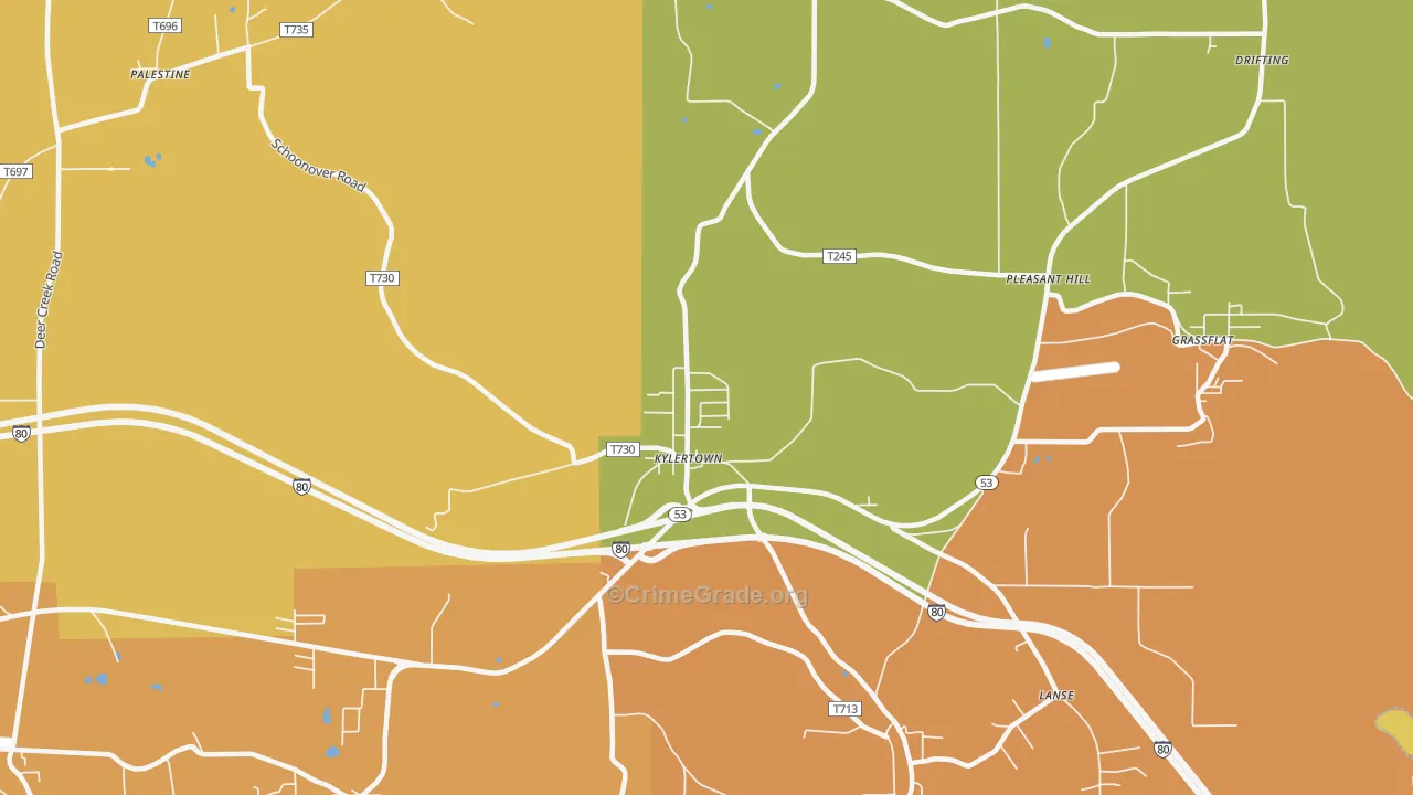 Kylertown, PA Map of Robbery Rates