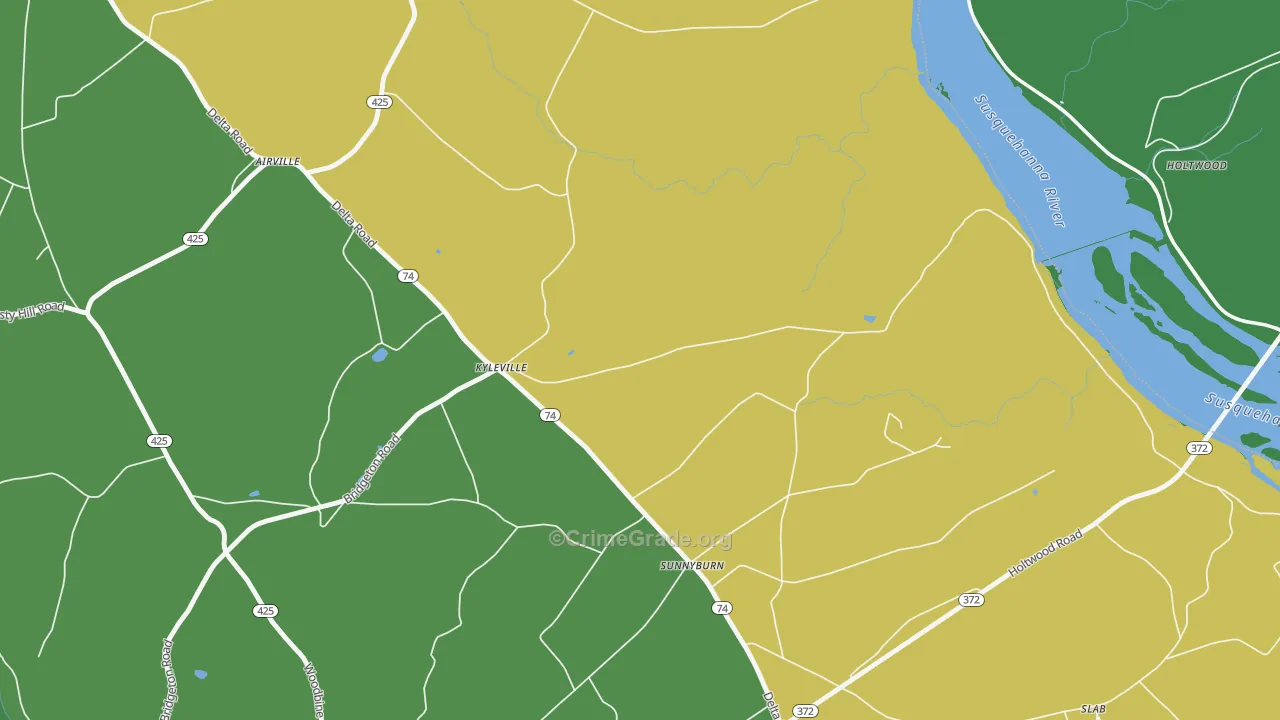 Kyleville, PA Map of Robbery Rates