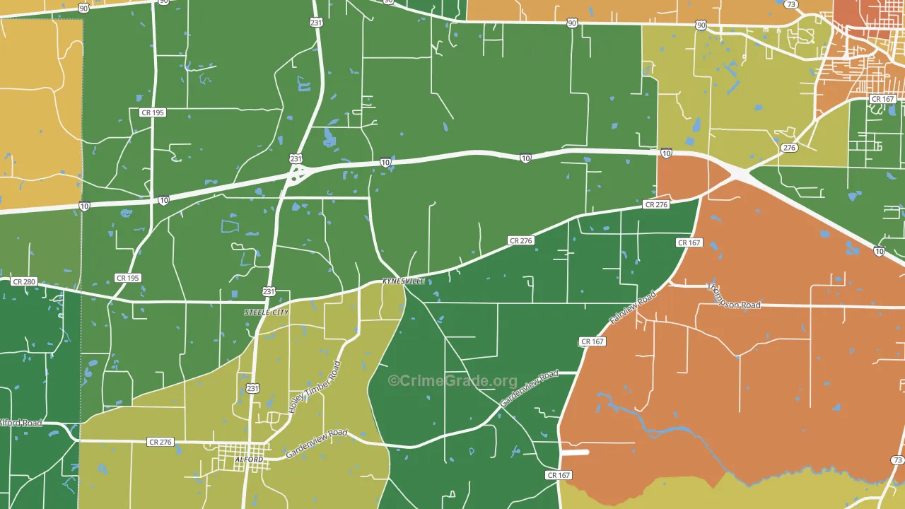 Kynesville, FL Map of Robbery Rates