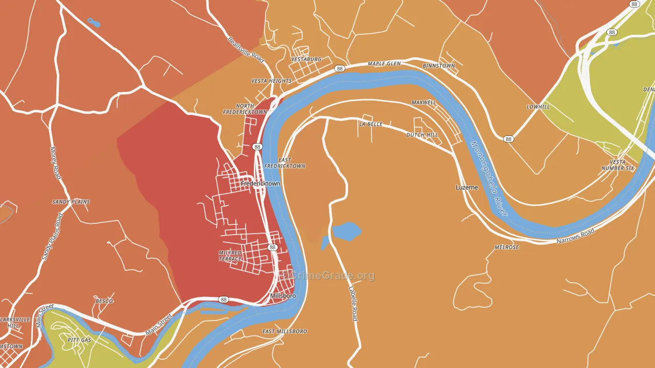 La Belle, PA Map of Robbery Rates