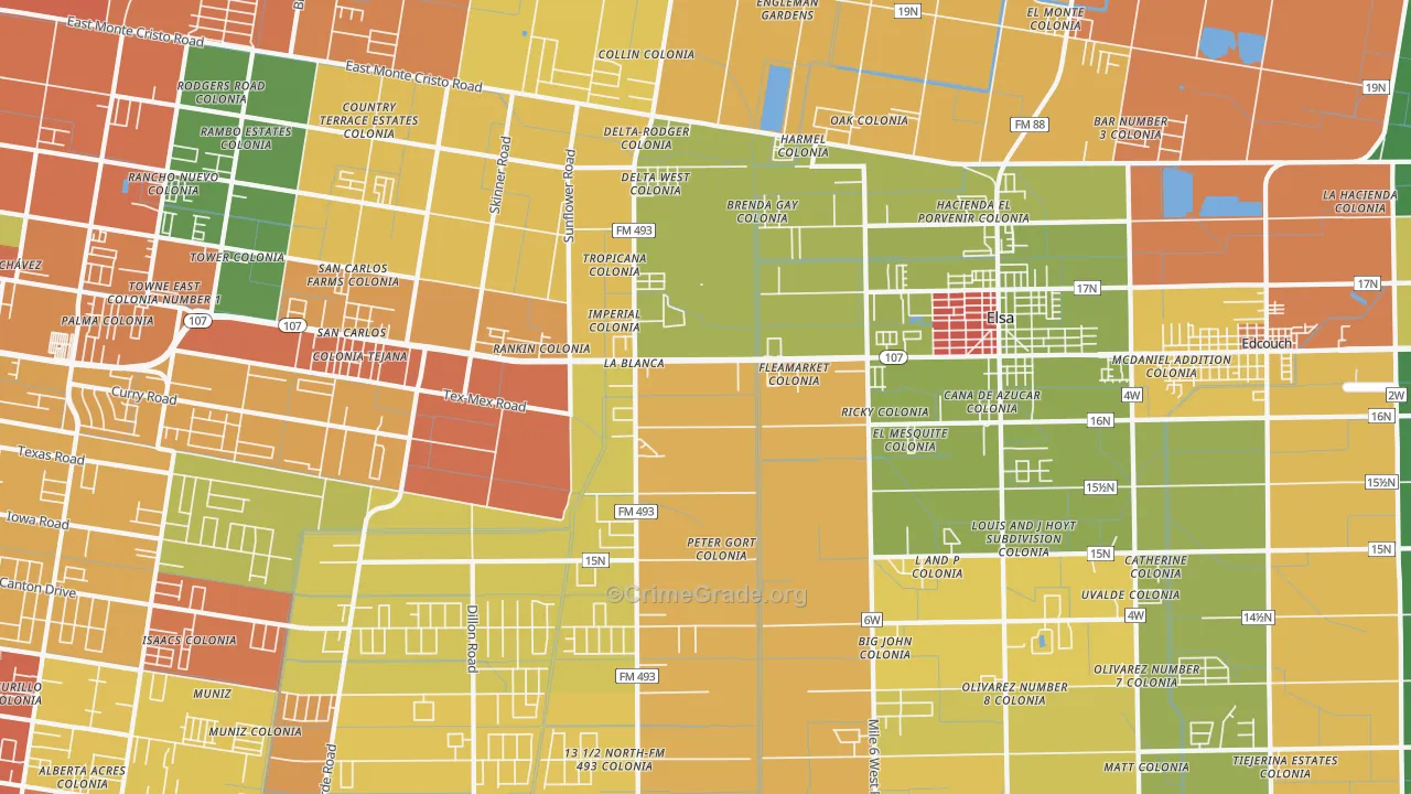 La Blanca, TX Map of Robbery Rates