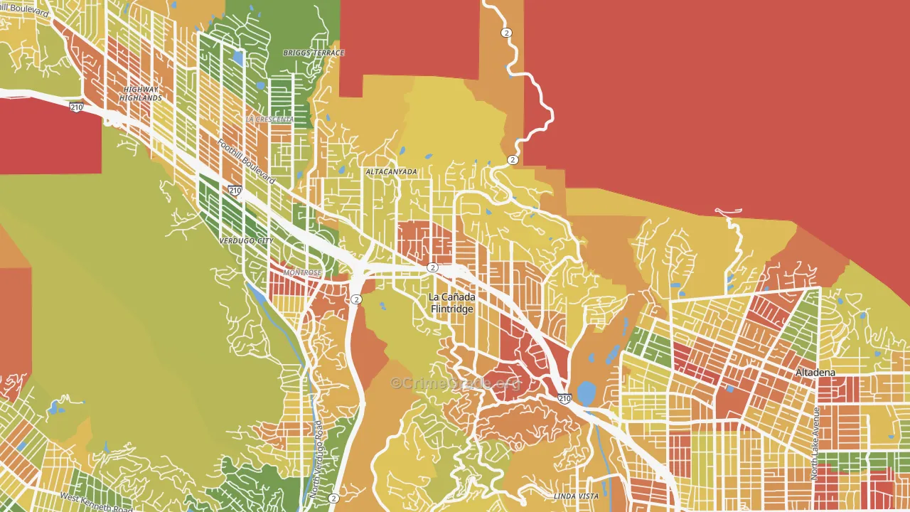 La Canada Flintridge, CA Map of Robbery Rates