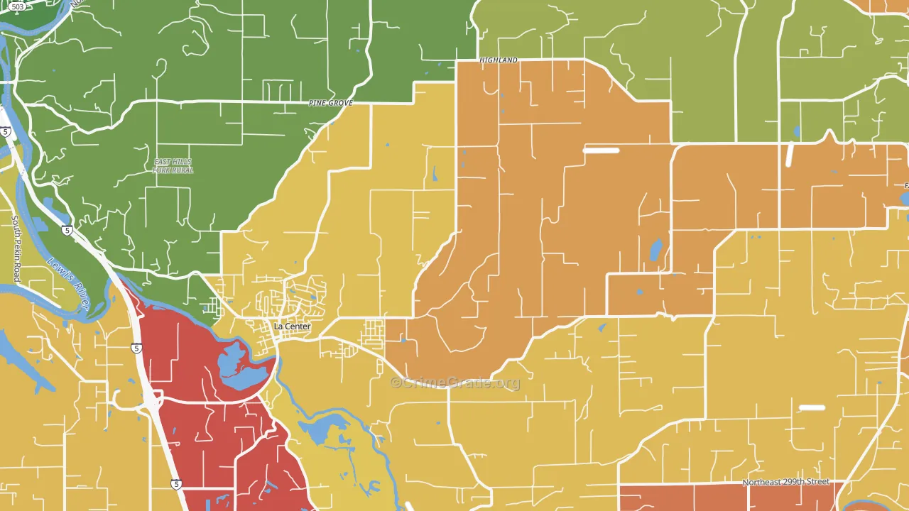 La Center, WA Map of Robbery Rates