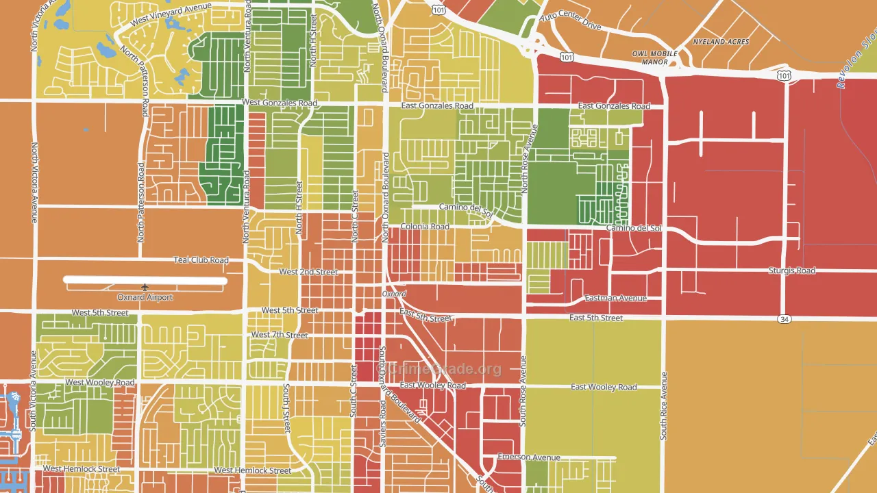 La Colonia, Oxnard, CA Map of Robbery Rates
