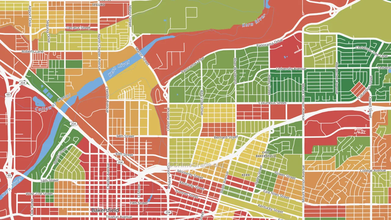 La Cresta-Alta Vista, Bakersfield, CA Map of Robbery Rates