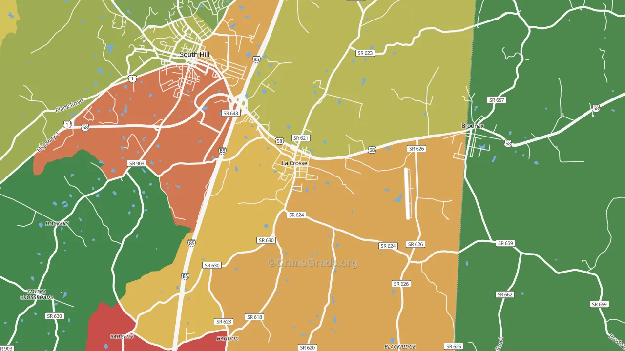 La Crosse, VA Map of Robbery Rates