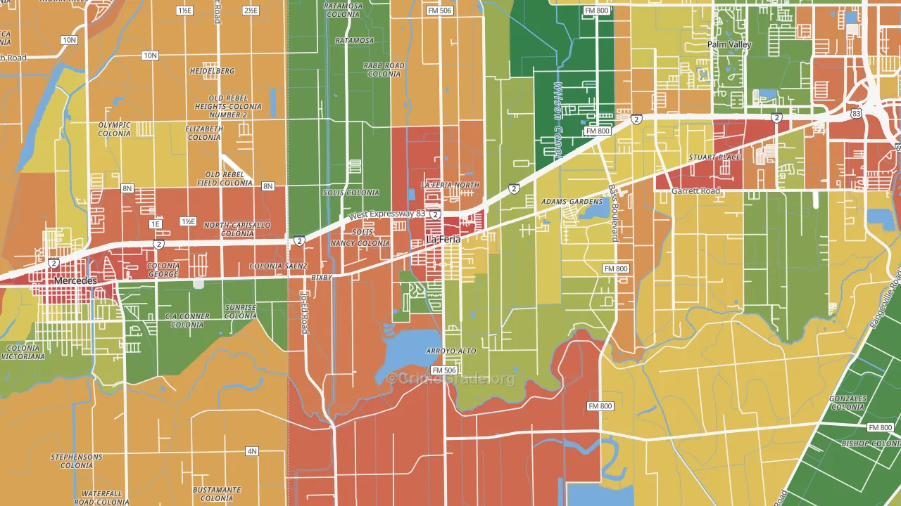 La Feria, TX Map of Robbery Rates