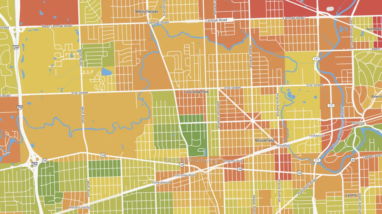La Grange Park, IL Map of Robbery Rates