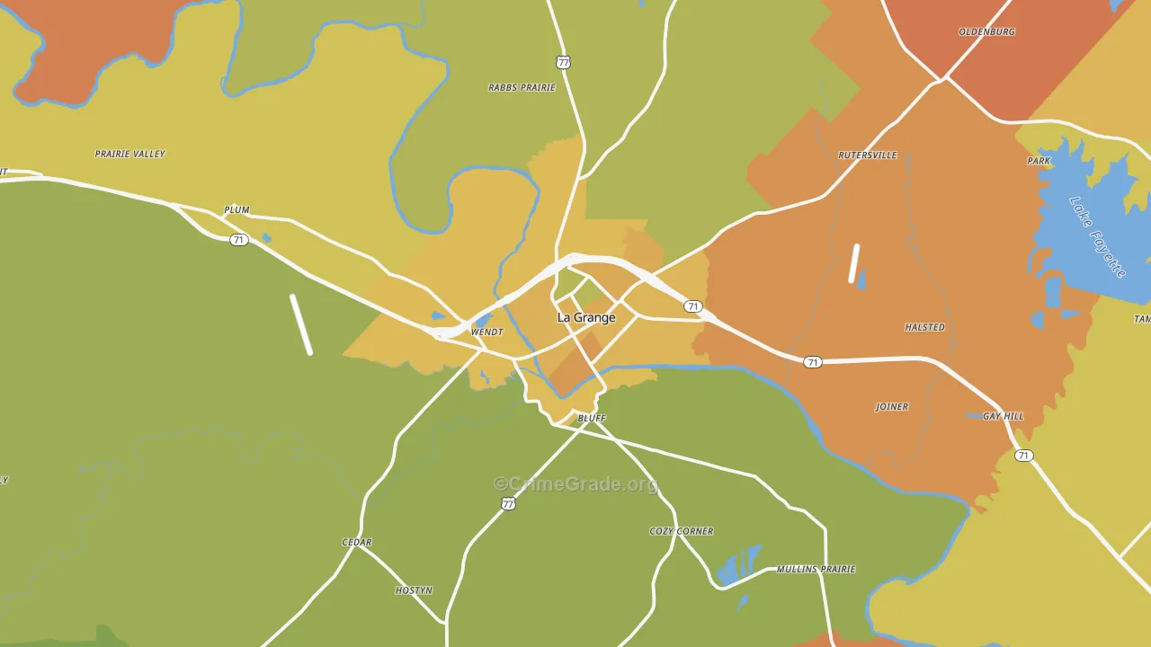 La Grange, TX Map of Robbery Rates