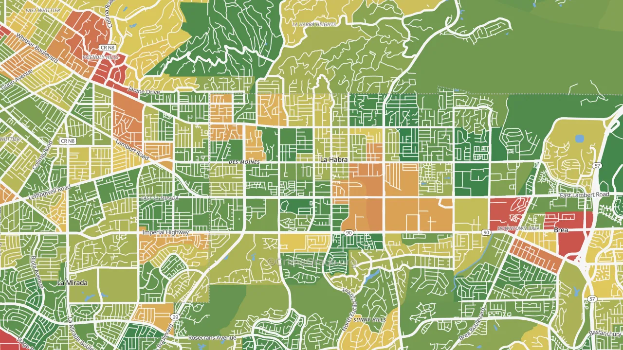 La Habra, CA Map of Robbery Rates