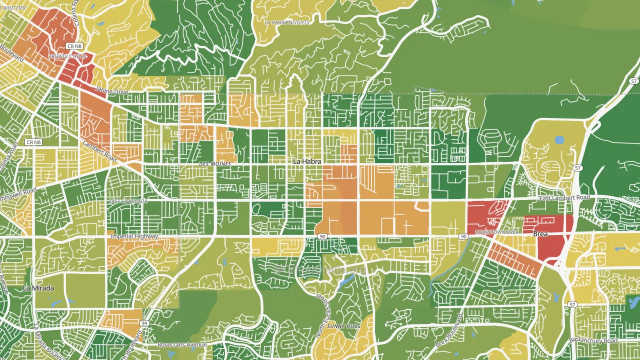 La Habra City, La Habra, CA Map of Robbery Rates