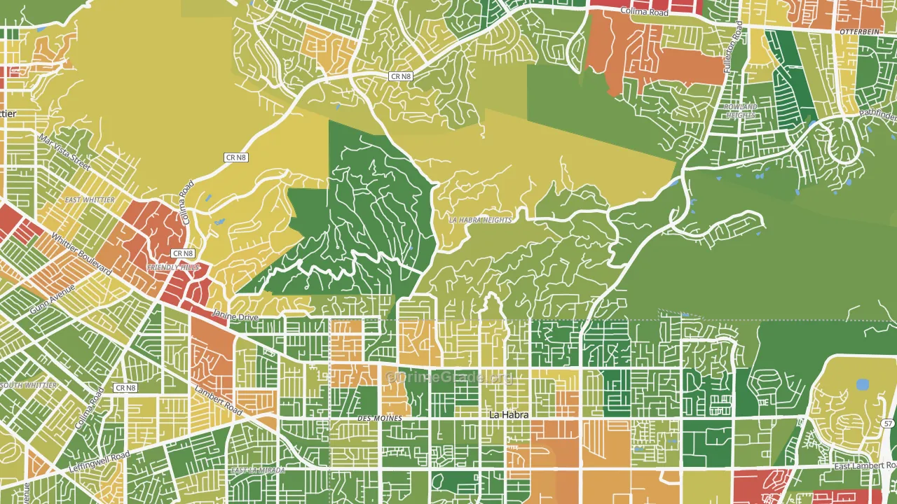 La Habra Heights, CA Map of Robbery Rates