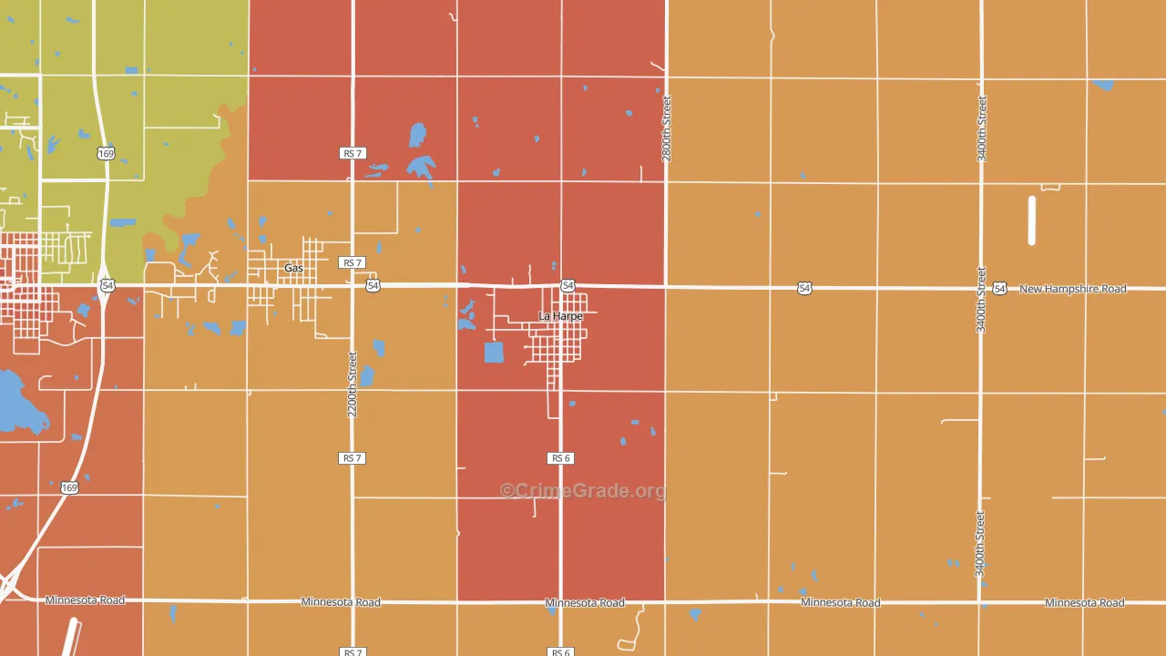 La Harpe, KS Map of Robbery Rates