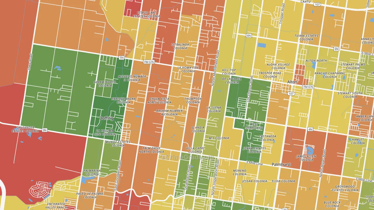 La Homa, Mission, TX Map of Robbery Rates