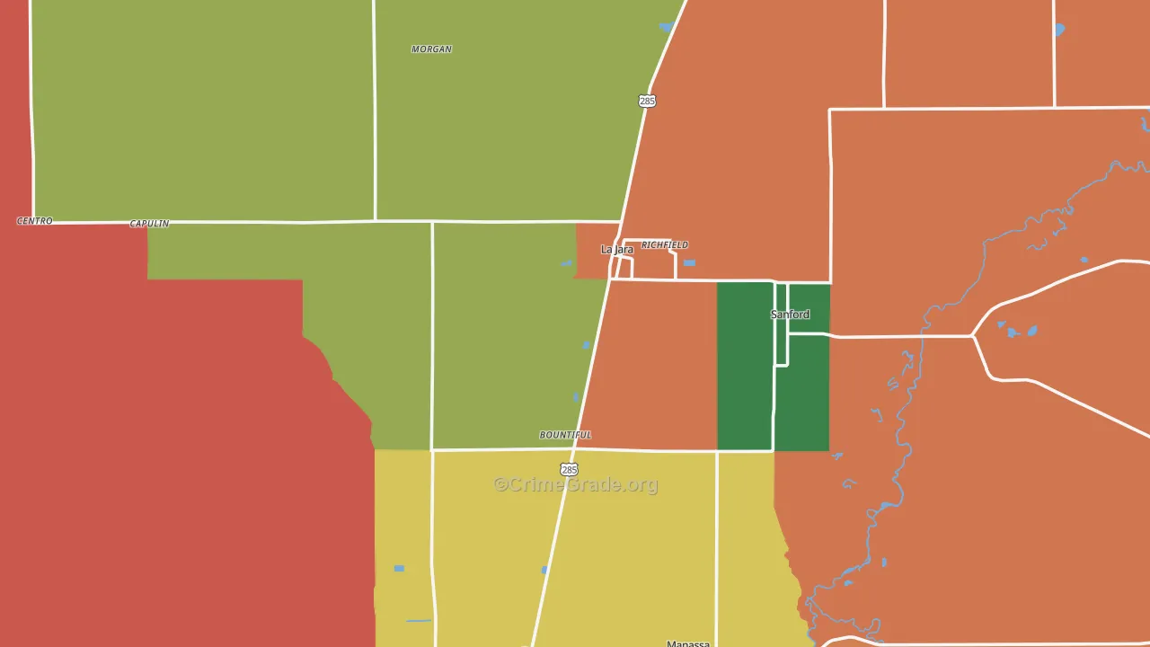 La Jara, CO Map of Robbery Rates