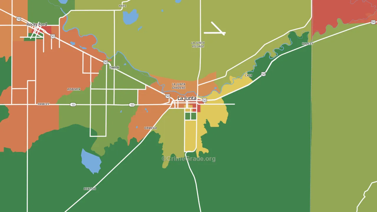 La Junta, CO Map of Robbery Rates