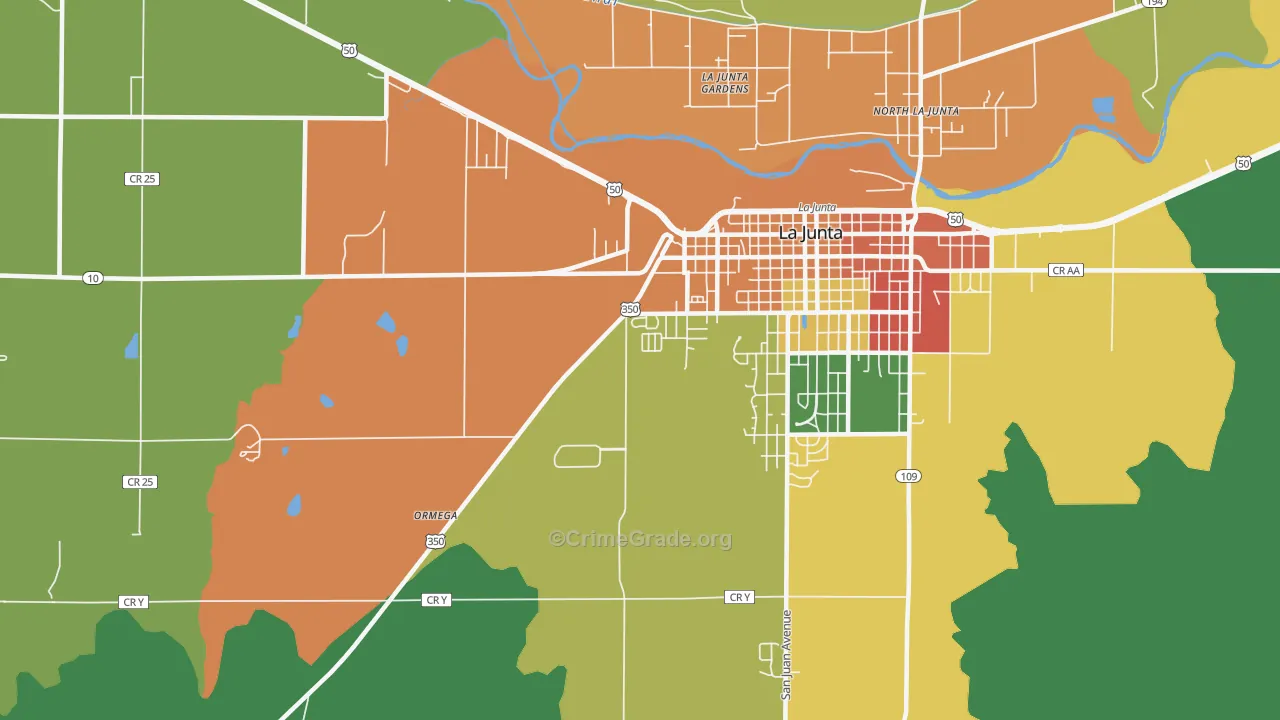 La Junta Gardens, CO Map of Robbery Rates
