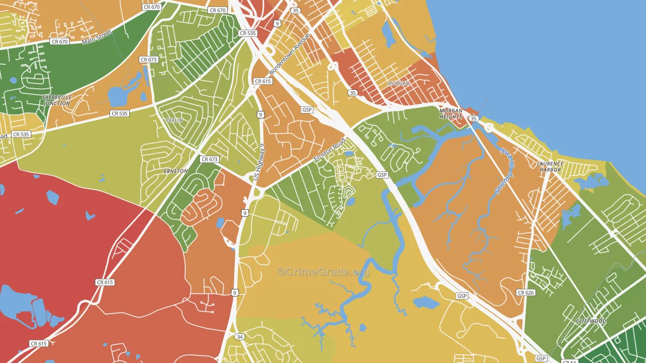 La Mer, Parlin, NJ Map of Robbery Rates