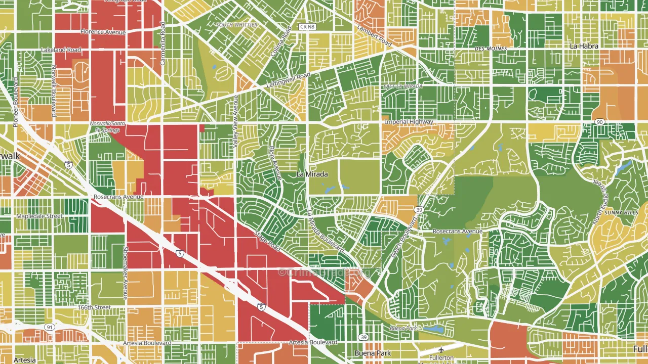 La Mirada, CA Map of Robbery Rates
