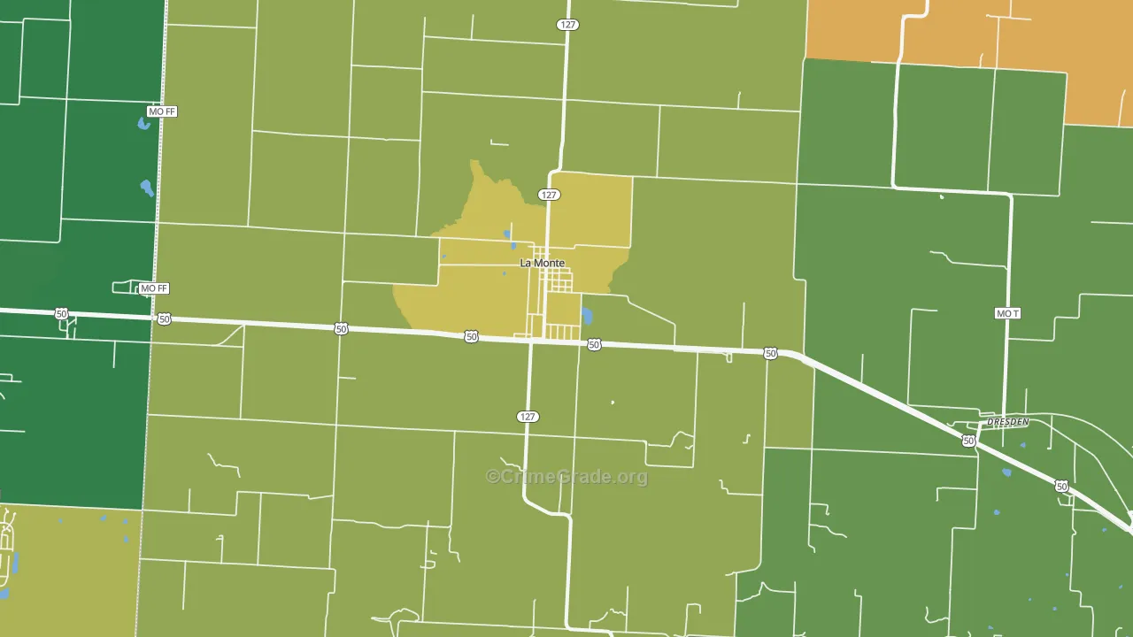 La Monte, MO Map of Robbery Rates