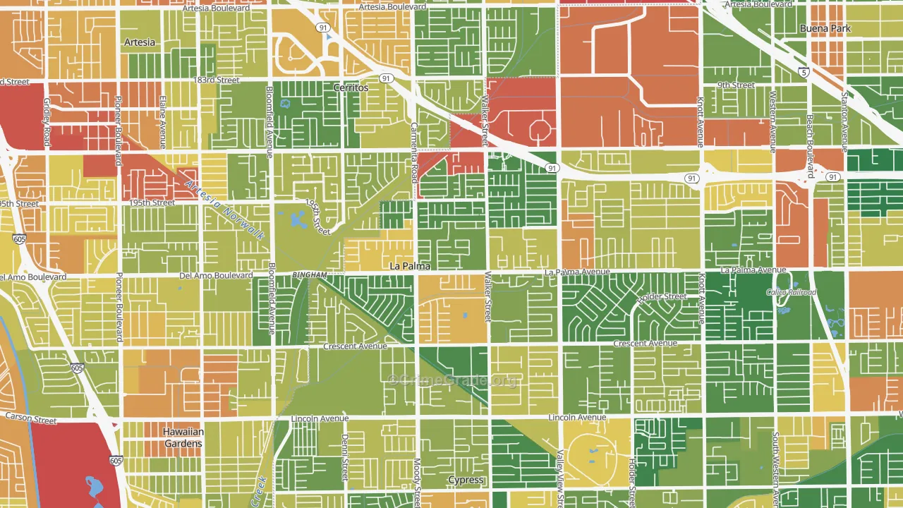 La Palma, CA Map of Robbery Rates