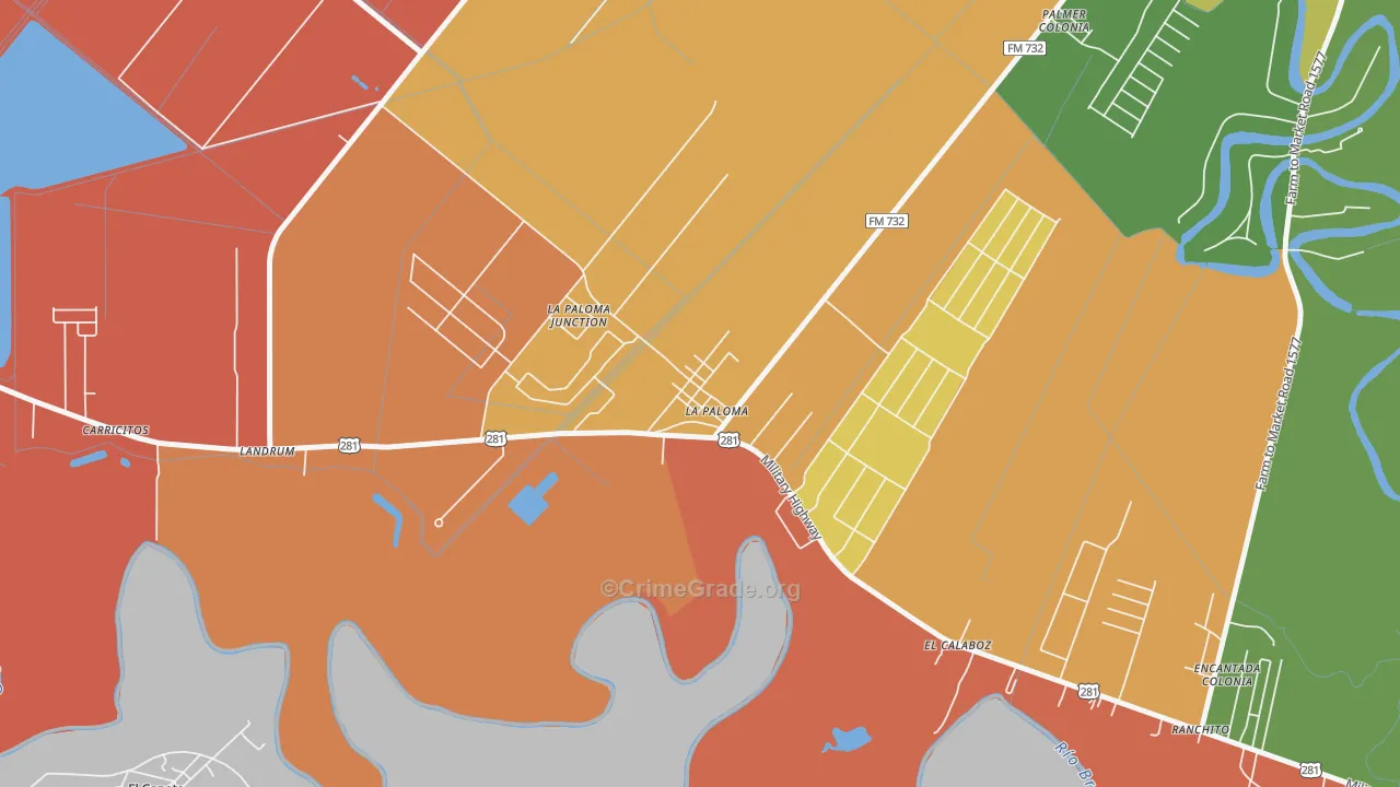 La Paloma, TX Map of Robbery Rates
